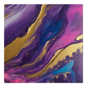 Abstract Flow Art-Blue Purple Pink Gold- Poster