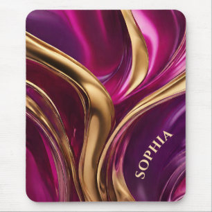Abstract Flow Art- Fuchsia Purple and Gold- Mouse Mat