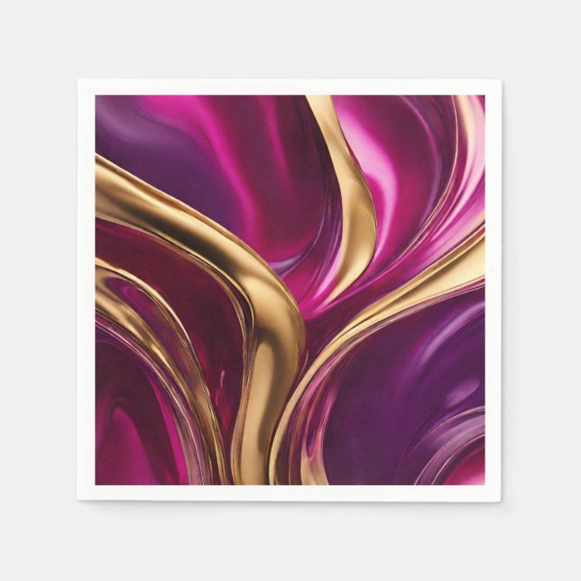Abstract Flow Art- Fuchsia Purple and Gold- Napkin (Front)