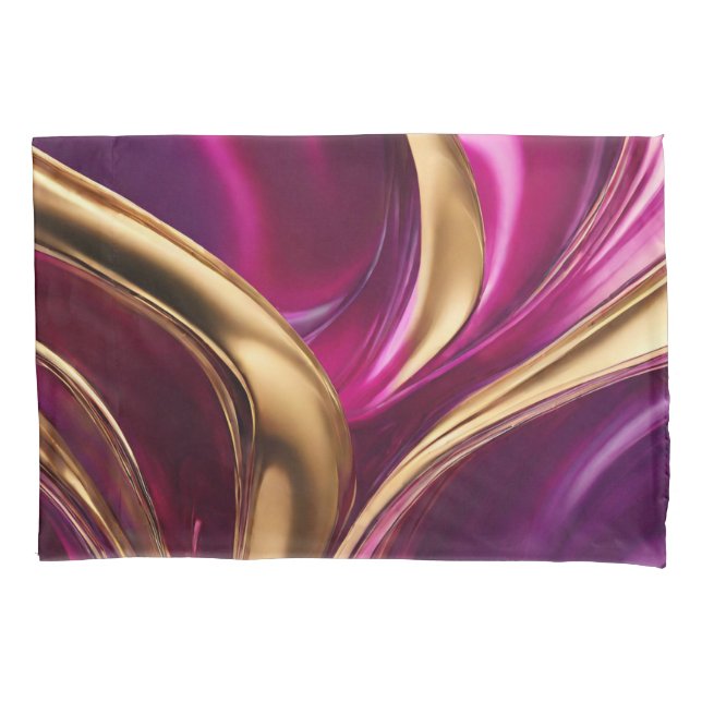 Abstract Flow Art-Fuchsia Purple and Gold- Pillowcase (Front)