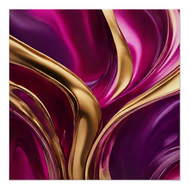 Abstract Flow Art-Fuchsia Purple and Gold- Poster (Front)