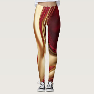 Abstract-Flow Art-Red and Gold- Leggings