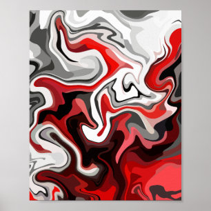 Abstract Flow of Red, black, white & Grey Tones Poster