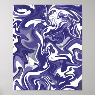 Abstract Flow with Navy Blue, White, & Grey Poster