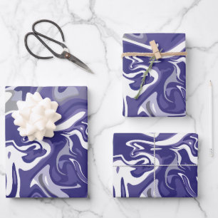 Abstract Flow with Navy Blue, White, & Grey Wrapping Paper Sheet