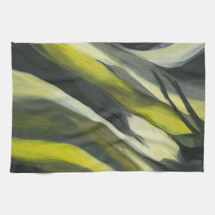 Abstract Flow - Yellow Grey Tea Towel