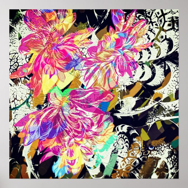 Abstract flower and animal pattern colorful poster (Front)