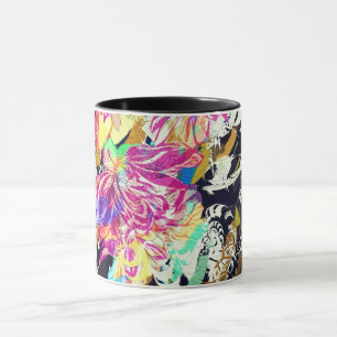 Abstract flower and animal pattern pink black whit mug