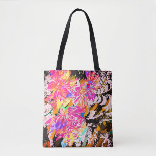 Abstract flower and animal print tote bag