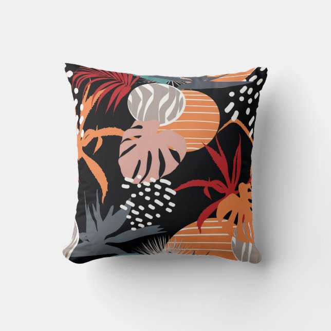 Abstract flower and tropical leaves drawing seamle cushion (Front)