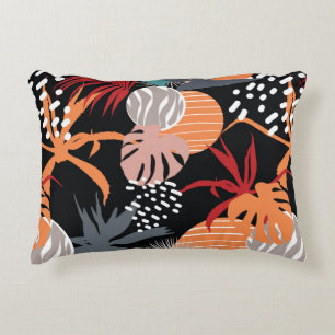 Abstract flower and tropical leaves drawing seamle decorative cushion