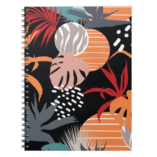 Abstract flower and tropical leaves drawing seamle notebook (Front)