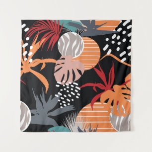 Abstract flower and tropical leaves drawing seamle tapestry