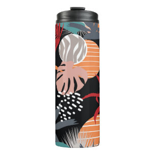 Abstract flower and tropical leaves drawing seamle thermal tumbler