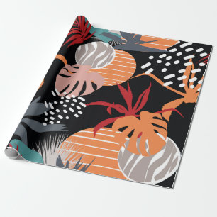 Abstract flower and tropical leaves drawing seamle wrapping paper