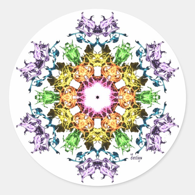 Abstract flower classic round sticker (Front)