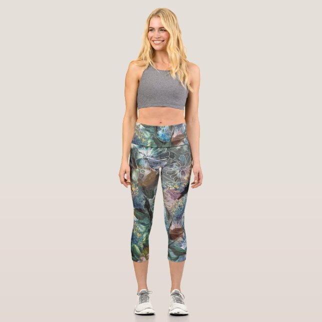 Abstract Flower Cropped Yoga Pants (Front)