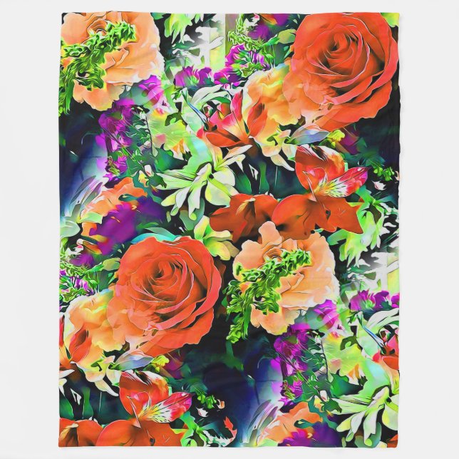 Abstract Flower Floral Fleece Blanket (Front)