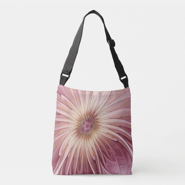 Abstract Flower Fractal Art & Shades of Burgundy Crossbody Bag (Front)