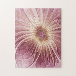 Abstract Flower Fractal Art & Shades of Burgundy Jigsaw Puzzle