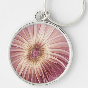 Abstract Flower Fractal Art & Shades of Burgundy Key Ring