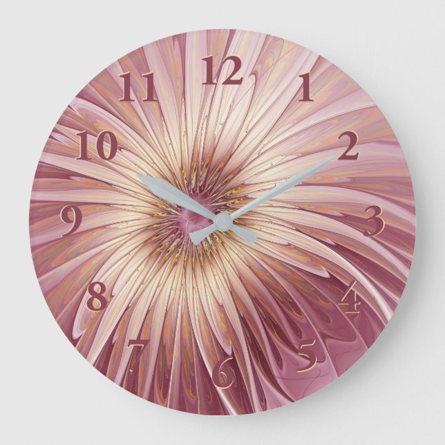 Abstract Flower Fractal Art & Shades of Burgundy Large Clock (Front)