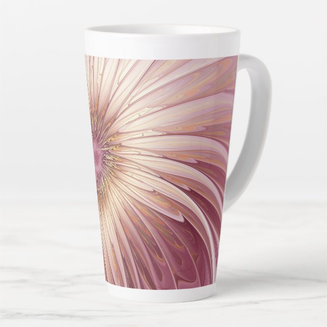 Abstract Flower Fractal Art & Shades of Burgundy Latte Mug (Right Angle)