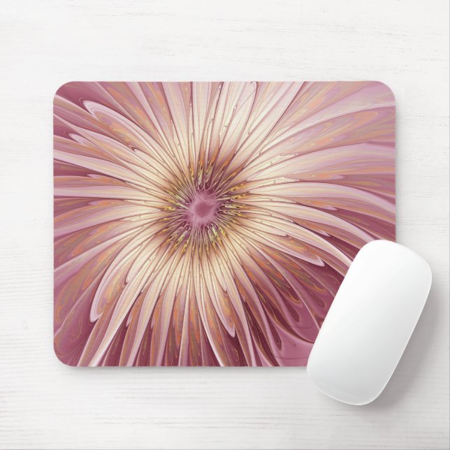 Abstract Flower Fractal Art & Shades of Burgundy Mouse Mat (With Mouse)