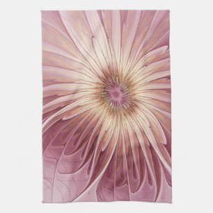 Abstract Flower Fractal Art & Shades of Burgundy Tea Towel