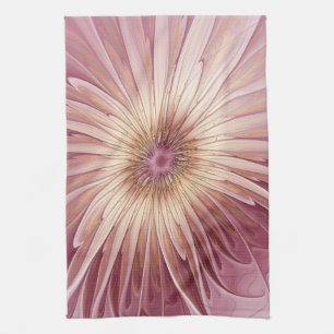 Abstract Flower Fractal Art & Shades of Burgundy Tea Towel