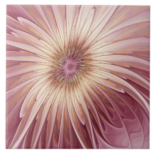 Abstract Flower Fractal Art & Shades of Burgundy Tile