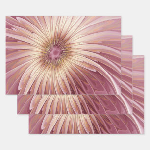 Abstract Flower Fractal Art & Shades of Burgundy Wrapping Paper Sheet
