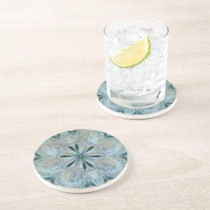 Abstract Flower Fractal Teal White Blue Grey Coaster