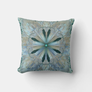 Abstract Flower Fractal Teal White Blue Grey Cushion