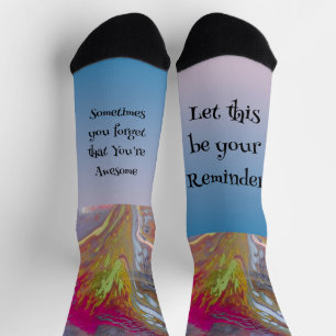 Abstract Flower in bright colours with message on  Socks