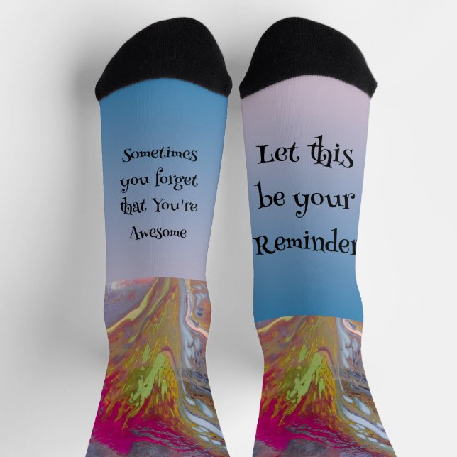 Abstract Flower in bright colours with message on  Socks (Top)