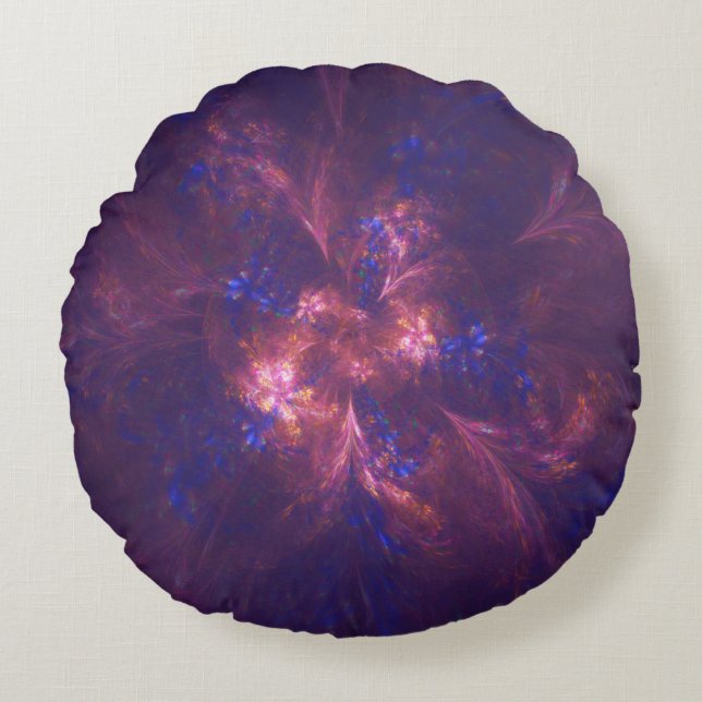 Abstract Flower Light Purple And Blue Patterns Mix Round Cushion (Front)