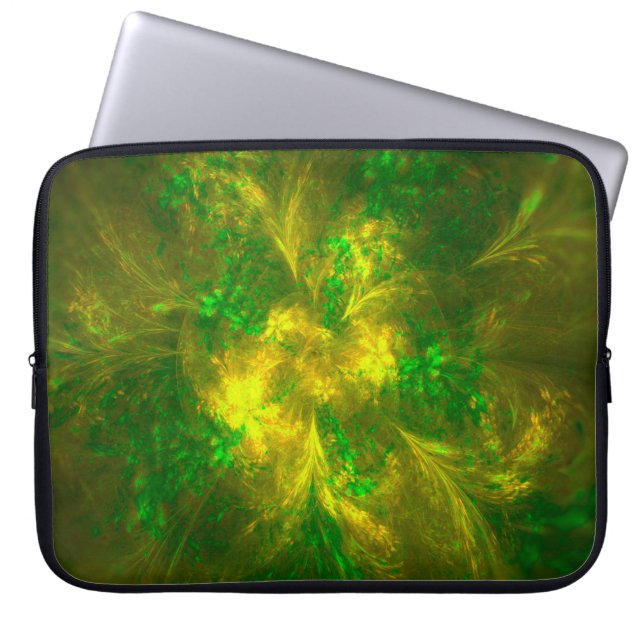 Abstract Flower Light Yellow And Green Patterns Laptop Sleeve (Front)
