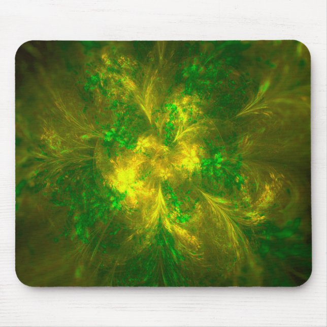Abstract Flower Light Yellow And Green Patterns Mouse Mat (Front)