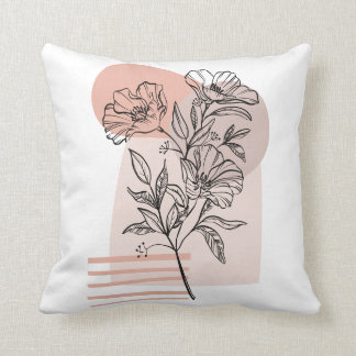 Abstract flower line art pastel pink  cushion