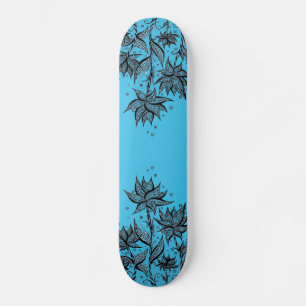 Abstract Flower Lineart Blue Skateboard