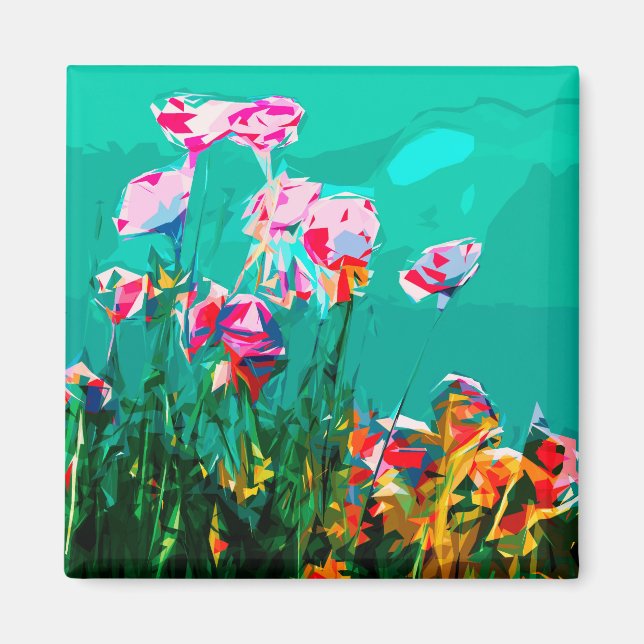 Abstract Flower magnet pink teal orange (Front)