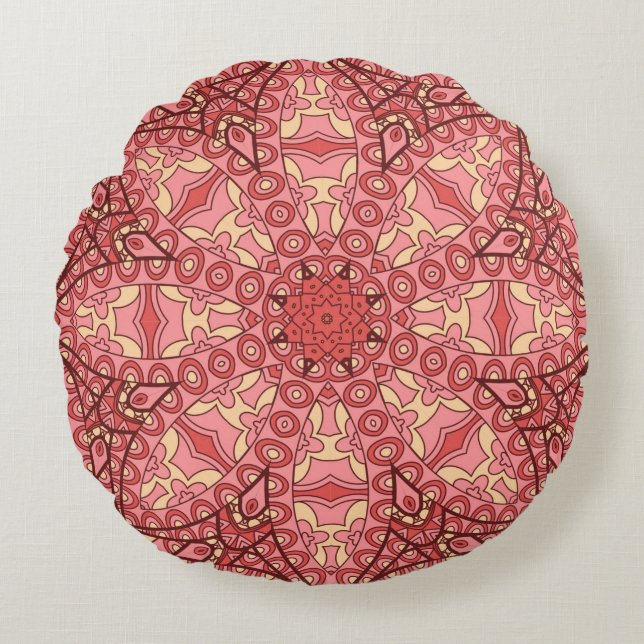 Abstract flower mandala ethnic seamless pattern round cushion (Front)
