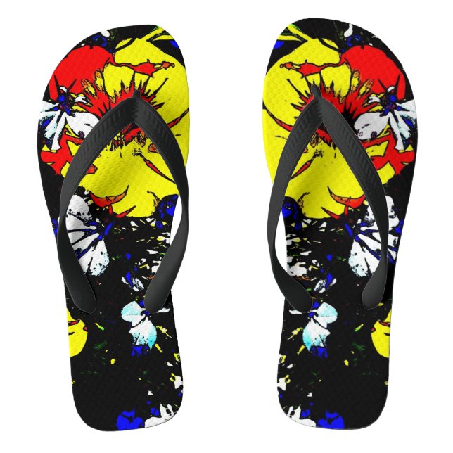 abstract flower pattern in red yellow and black flip flops (Footbed)