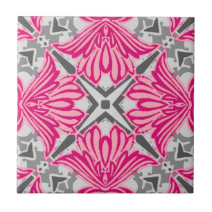 Abstract Flower Petals Fuchsia Pink and Gray  Tile