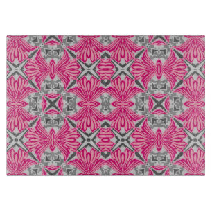 Abstract Flower Petals Fuchsia Pink and Grey   Cutting Board