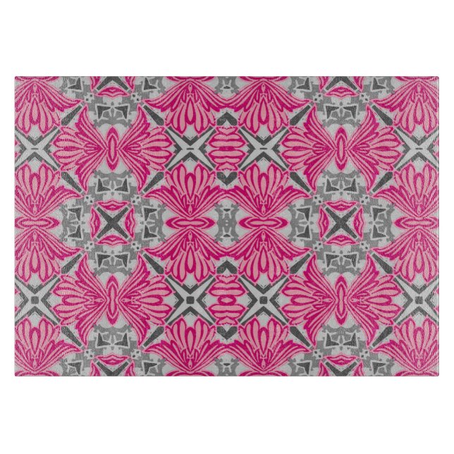 Abstract Flower Petals Fuchsia Pink and Grey   Cutting Board (Front)