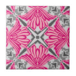 Abstract Flower Petals Fuchsia Pink and Grey  Tile<br><div class="desc">Ceramic tile in a geometric pattern adapted from an Art Nouveau floral - fuchsia and pastel pink petals against a geometric</div>