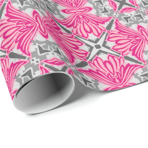 Abstract Flower Petals Fuchsia Pink and Grey   Wrapping Paper