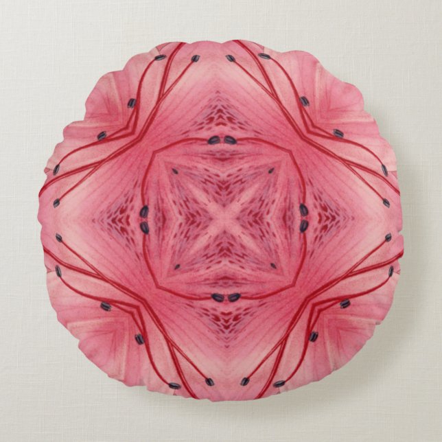 Abstract Flower Petals in Soft Coral Pink  Round Cushion (Front)